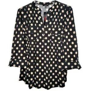 NWT Cocomo Plus Size 2X Black & Tan Polka Dot Pintucked 3/4 Sleeve Blouse Top